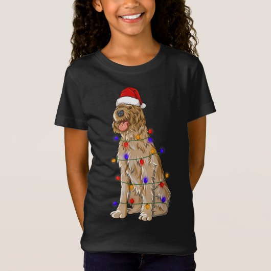 クリスマスを着た金髪のポインティンググリフォン犬 Tシャツ (正面)