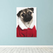 クリスマスを着てパグの子犬（6ヶ月） キャンバスプリント (インサイチュ (ウッドフロア))