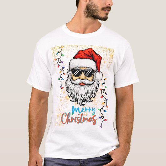 クリスマスを祝うコズミックサンタ Tシャツ (正面)