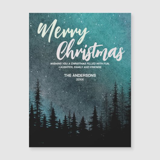 クリスマスを祝うダークな夜空の松林のホリデーシーズン (正面)