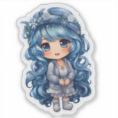 クリスマスを祝うブルーのキャラクター シール (正面)