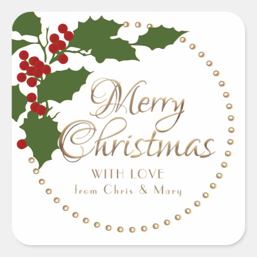 クリスマスを祝うホリーとベリー スクエアシール (正面)