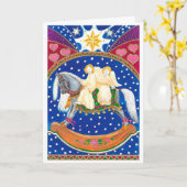 クリスマスを祝うロッキングホースエンジェル カード (黄色い花)