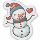 クリスマスを祝う喜びに満ちた雪だるま! シール (正面)