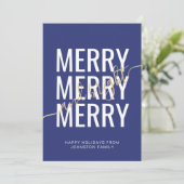 クリスマスを祝う明るいネイビーブルーのチェック柄 シーズンカード (スタンド正面)