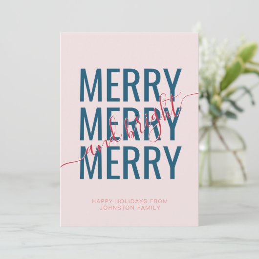 クリスマスを祝う明るいバラ色のチェック柄 シーズンカード (スタンド正面)