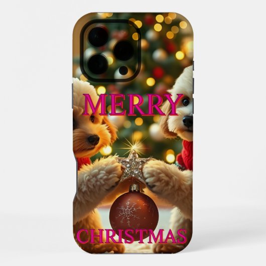 クリスマスを祝う２匹のプードル iPhoneケース (裏面)