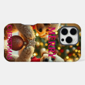 クリスマスを祝う２匹のプードル iPhoneケース (裏面横)