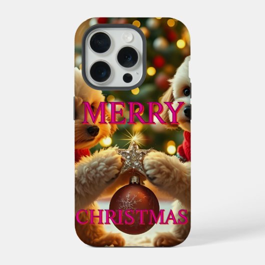 クリスマスを祝う2匹のプードル iPhoneケース (裏面)