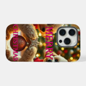 クリスマスを祝う2匹のプードル iPhoneケース (裏面横)