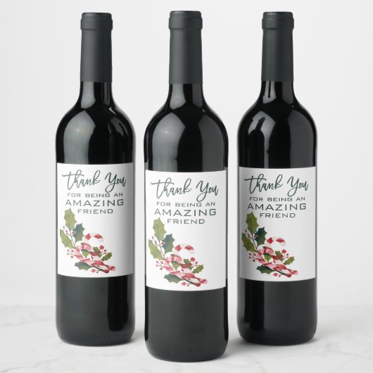 クリスマスを祝して素晴らしい友達に感謝する ワインラベル (ボトル)