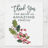 クリスマスを祝して素晴らしい友達に感謝する ワインラベル (シングルラベル)