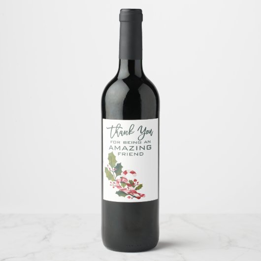 クリスマスを祝して素晴らしい友達に感謝する ワインラベル (正面)