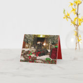 クリスマスを祝っているかわいい猫 カード (黄色い花)