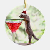 クリスマスを祝っているリス セラミックオーナメント (正面)