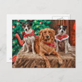 クリスマスを祝っている犬 シーズンポストカード (正面/裏面)