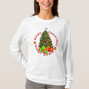 クリスマスを緑の赤い黄色を切札で取ること素晴らしく再度させて下さい Tシャツ