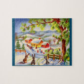 クリスマスを見ているヴィンテージのクリスマスバンニー ジグソーパズル (横)