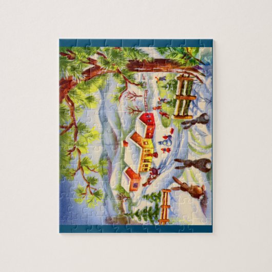 クリスマスを見ているヴィンテージのクリスマスバンニー ジグソーパズル (縦)