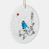 クリスマスを見るブルーバードハート セラミックオーナメント (右)