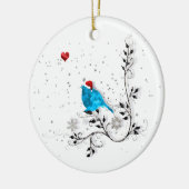 クリスマスを見るブルーバードハート セラミックオーナメント (左)