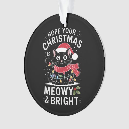 クリスマスを迎えて明るい猫のクリスマス オーナメント (正面)