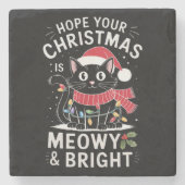 クリスマスを迎えて明るい猫のクリスマス ストーンコースター (正面)
