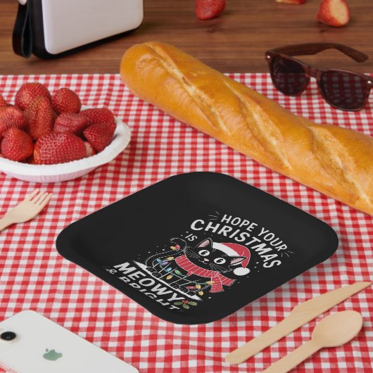 クリスマスを迎えて明るい猫のクリスマス ペーパープレート (ピクニック)