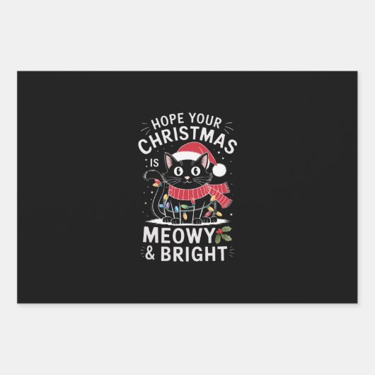 クリスマスを迎えて明るい猫のクリスマス ラッピングペーパーシート (正面)