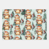 クリスマスを迎えるサルのクマとリス ラッピングペーパーシート (正面3)