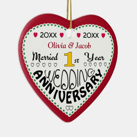 クリスマスを迎える1周年記念ギフトハート セラミックオーナメント (右)