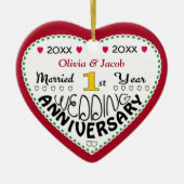 クリスマスを迎える1周年記念ギフトハート セラミックオーナメント (正面)