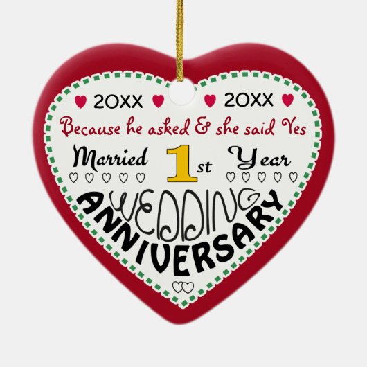 クリスマスを迎える1周年記念ギフトハート セラミックオーナメント (裏面)