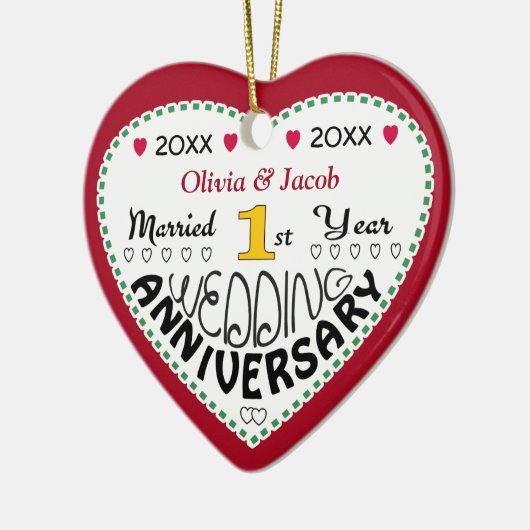 クリスマスを迎える1周年記念ギフトハート セラミックオーナメント