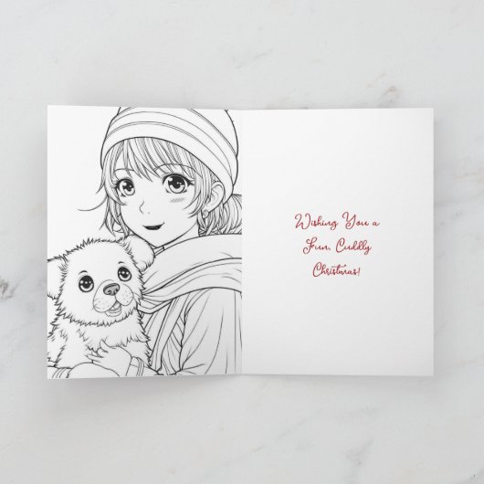 クリスマスを飾るアニメの少女と犬 カード (内部)