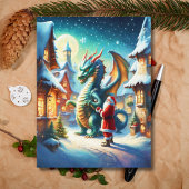 クリスマスアイで北極のサンタとドラゴン シーズンポストカード