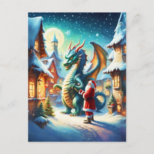 クリスマスアイで北極のサンタとドラゴン シーズンポストカード (正面)