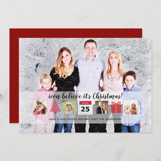 クリスマスアイコンフォトコラージュモダンユニーク 招待状 (正面/裏面)