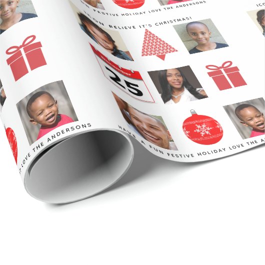 クリスマスアイコンフォトコラージュ記念モダン品 ラッピングペーパー (ロールコーナー)