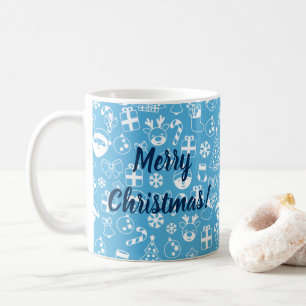 クリスマスアイコンブルーサンタ小妖精や小人雪だるまフェスティバル コーヒーマグカップ