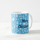 クリスマスアイコンブルーサンタ小妖精や小人雪だるまフェスティバル コーヒーマグカップ (正面右)