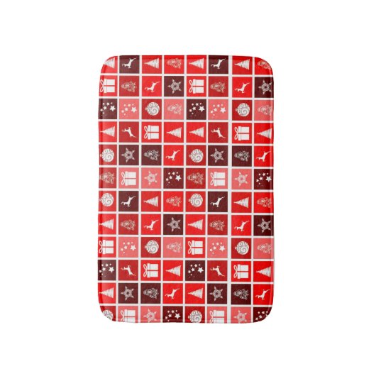 クリスマスアイコンレッドスクウェアズホリデーアートクラシック バスマット (正面縦)