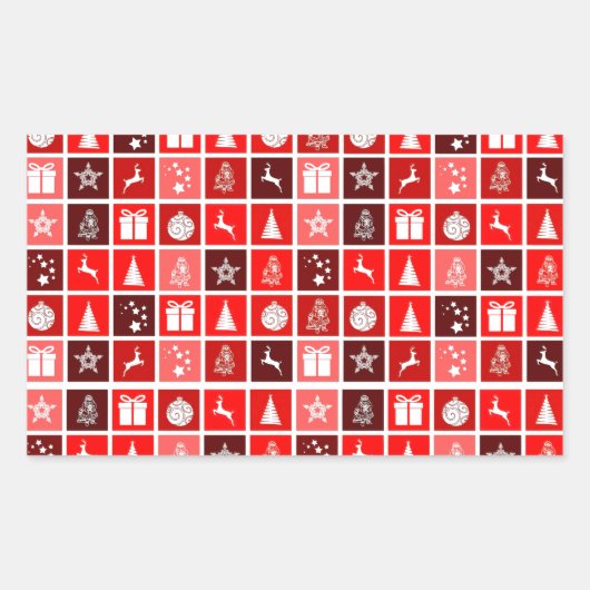 クリスマスアイコンレッドスクウェアズホリデーアートクラシック 長方形シール (正面)