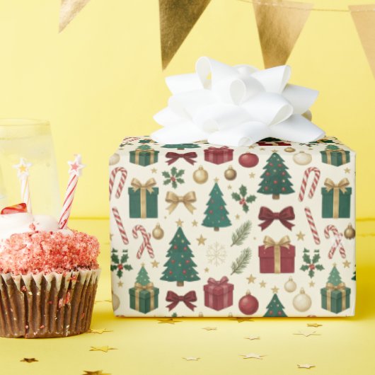 クリスマスアイコン シームレス包装紙  ラッピングペーパー (誕生日パーティー)