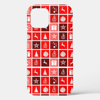 クリスマスアイコン 赤い四角 ホリデーアート クラシック iPhone 12ケース