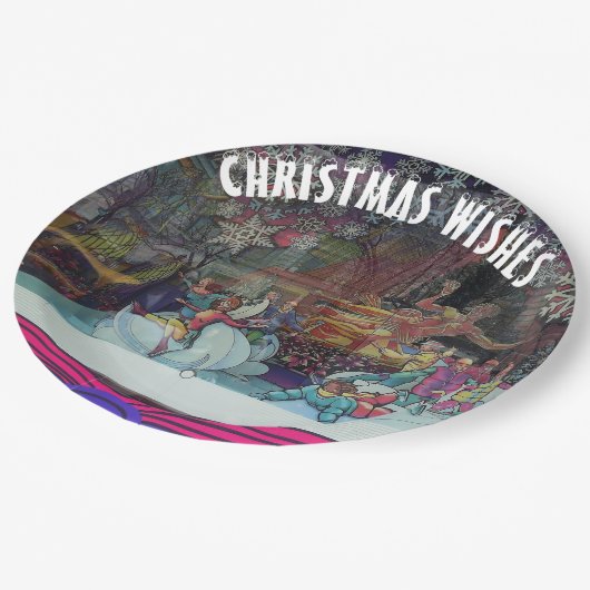 クリスマスアイススケーターウィンターテーマ ペーパープレート (アングル)