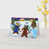 クリスマスアイススケートで滑るキャッツV2 カード (黄色い花)