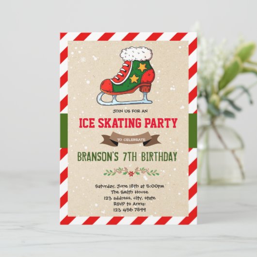 クリスマスアイススケートで滑るパーティの招待状 招待状 (スタンド正面)