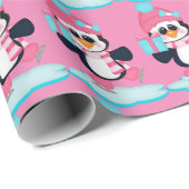 クリスマスアイススケートで滑るペンギン包装紙 ラッピングペーパー (ロールコーナー)