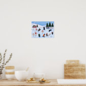 クリスマスアイススケートで滑るラブラドールアートワーク ポスター (キッチン)